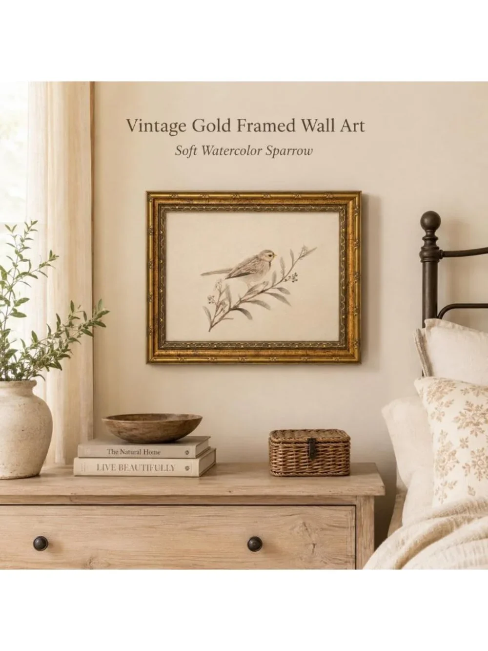 Framed Sparrow Canvas Wall Art - Simple Bird Decor for Home, 9x11 Inch